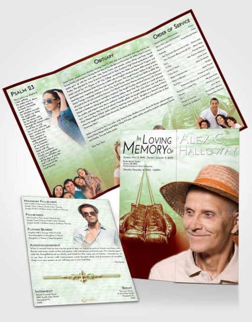 Obituary Funeral Template Gatefold Memorial Brochure Strawberry Mist Boxing Victory