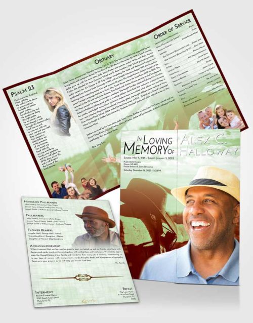 Obituary Funeral Template Gatefold Memorial Brochure Strawberry Mist Cowboy Honor