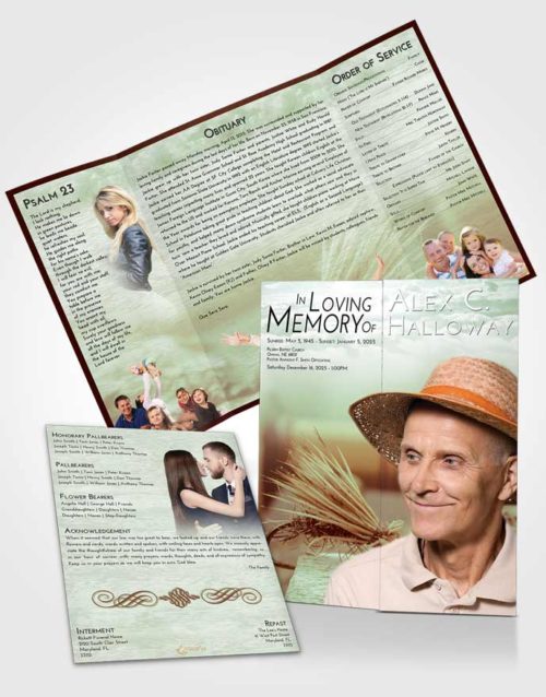Obituary Funeral Template Gatefold Memorial Brochure Strawberry Mist Fishing Serenity