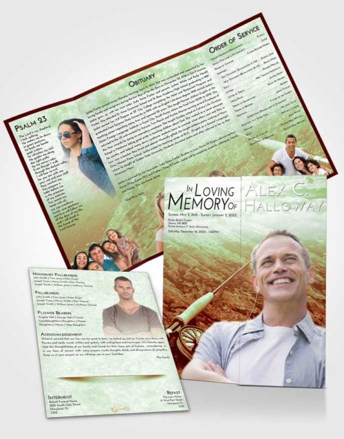 Obituary Funeral Template Gatefold Memorial Brochure Strawberry Mist Fishing on the Rocks