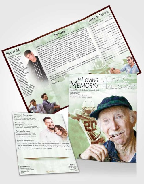 Obituary Funeral Template Gatefold Memorial Brochure Strawberry Mist Football Honor