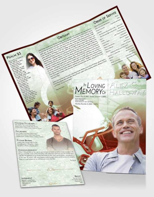 Obituary Funeral Template Gatefold Memorial Brochure Strawberry Mist Football Party