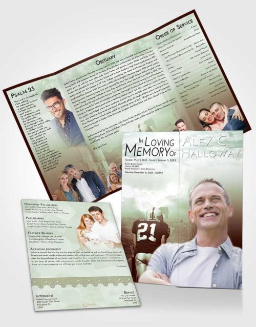 Obituary Funeral Template Gatefold Memorial Brochure Strawberry Mist Football Victory