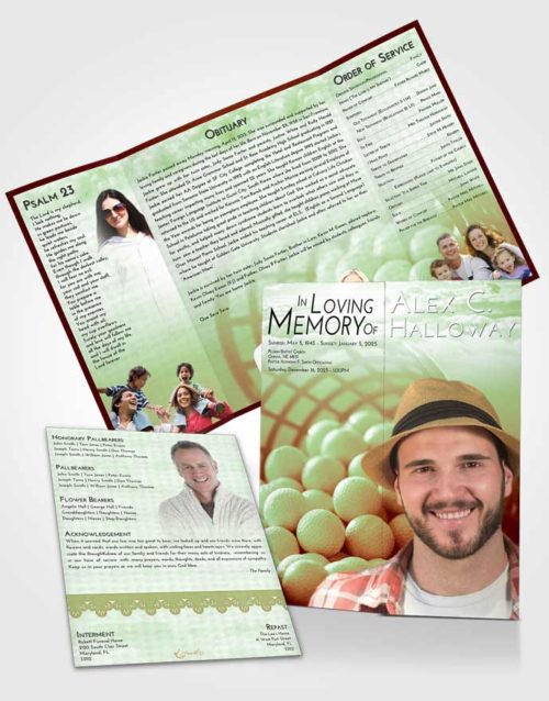 Obituary Funeral Template Gatefold Memorial Brochure Strawberry Mist Golf Tranquility