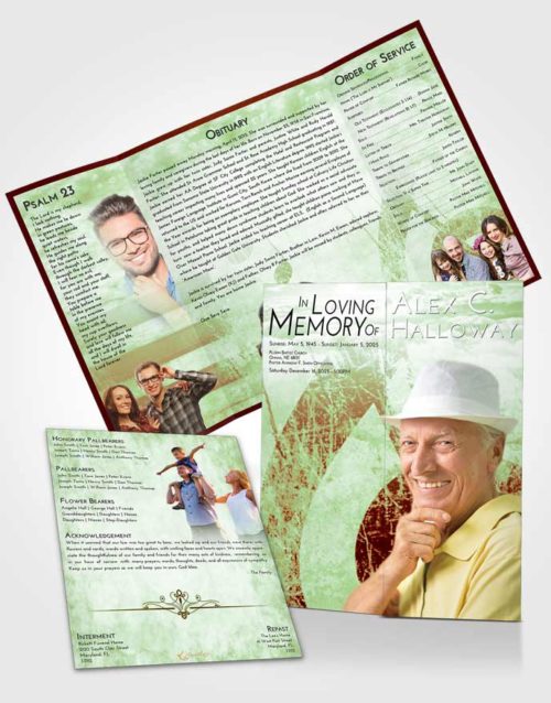 Obituary Funeral Template Gatefold Memorial Brochure Strawberry Mist Harmonica