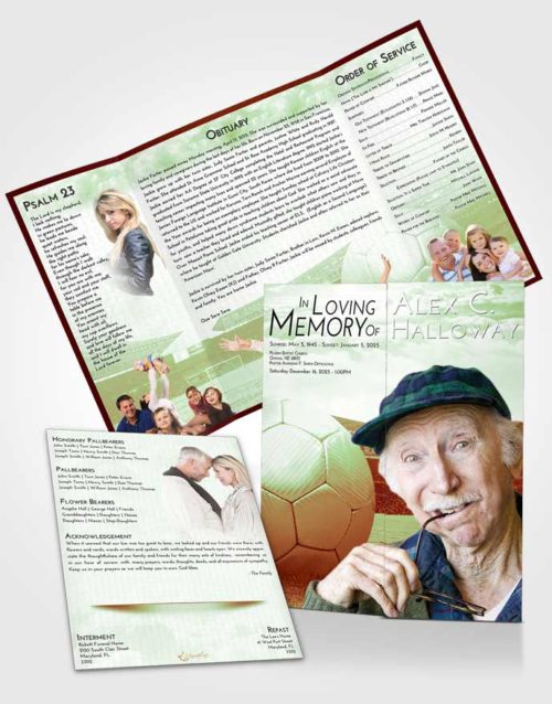 Obituary Funeral Template Gatefold Memorial Brochure Strawberry Mist Soccer Love
