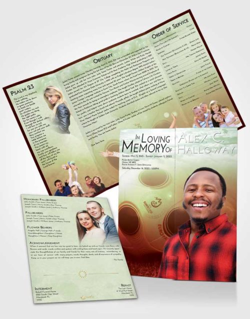 Obituary Funeral Template Gatefold Memorial Brochure Strawberry Mist Soccer Miracle