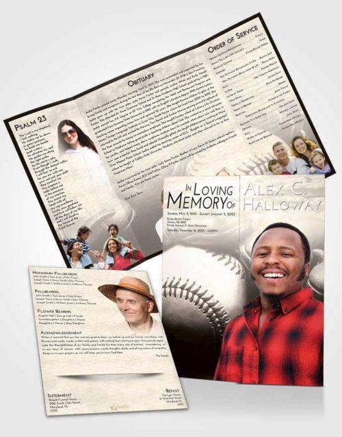Obituary Funeral Template Gatefold Memorial Brochure Tranquil Baseball Life