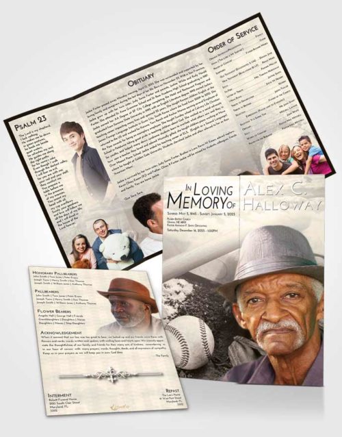 Obituary Funeral Template Gatefold Memorial Brochure Tranquil Baseball Peace