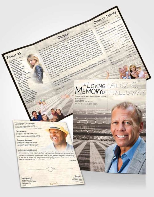 Obituary Funeral Template Gatefold Memorial Brochure Tranquil Baseball Serenity