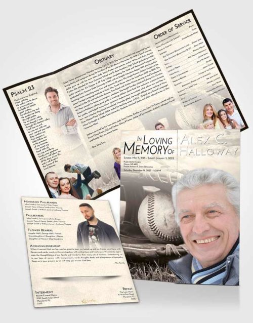 Obituary Funeral Template Gatefold Memorial Brochure Tranquil Baseball Tranquility