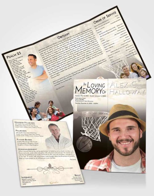 Obituary Funeral Template Gatefold Memorial Brochure Tranquil Basketball Journey