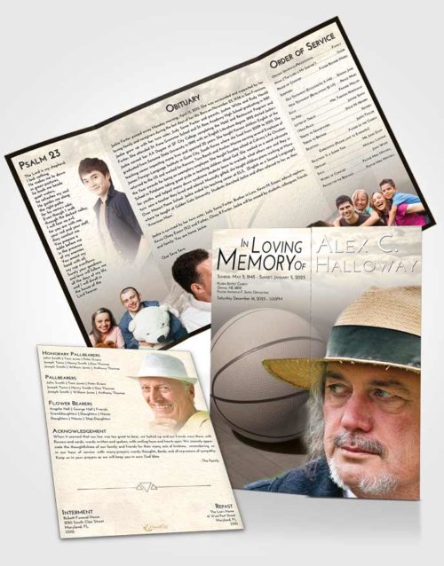 Obituary Funeral Template Gatefold Memorial Brochure Tranquil Basketball Peace