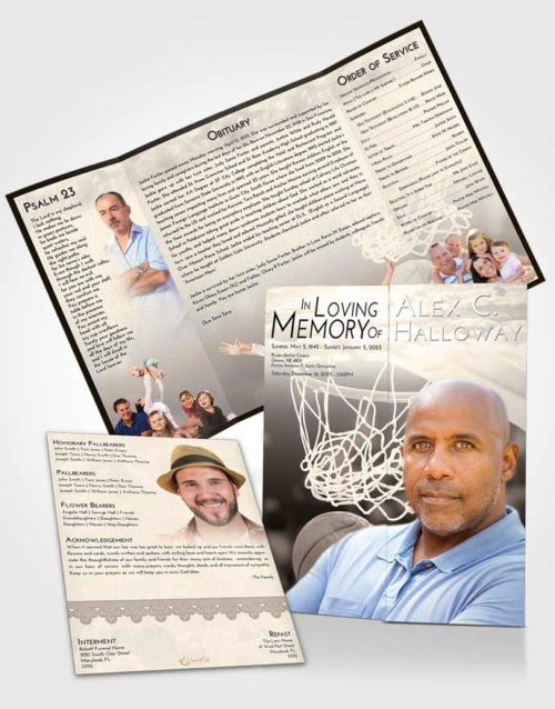 Obituary Funeral Template Gatefold Memorial Brochure Tranquil Basketball Swish