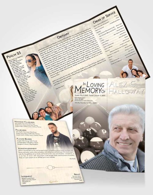 Obituary Funeral Template Gatefold Memorial Brochure Tranquil Billiards Rack