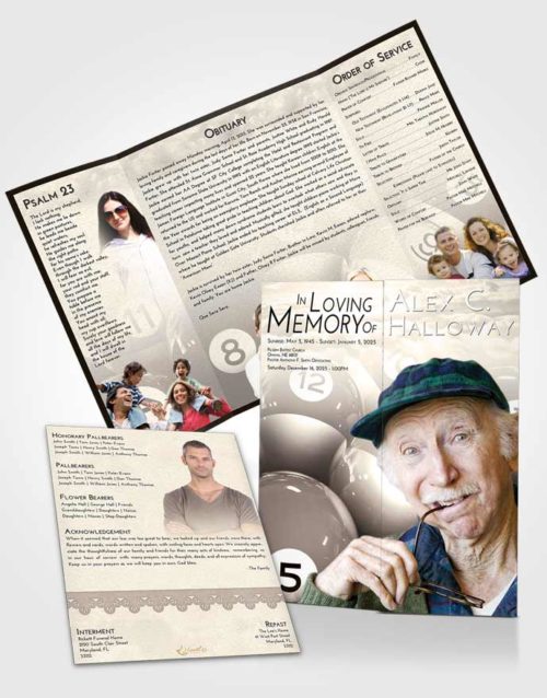 Obituary Funeral Template Gatefold Memorial Brochure Tranquil Billiards Tournament