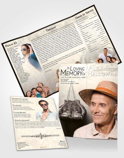Obituary Funeral Template Gatefold Memorial Brochure Tranquil Boxing Victory