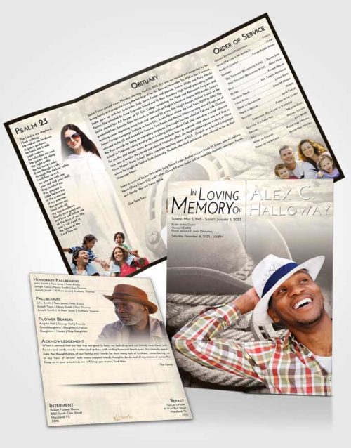 Obituary Funeral Template Gatefold Memorial Brochure Tranquil Cowboy Divinity