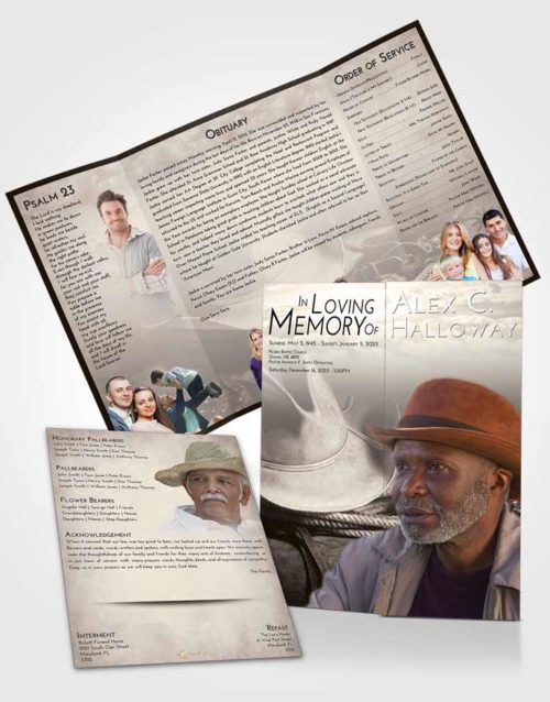 Obituary Funeral Template Gatefold Memorial Brochure Tranquil Cowboy Serenity