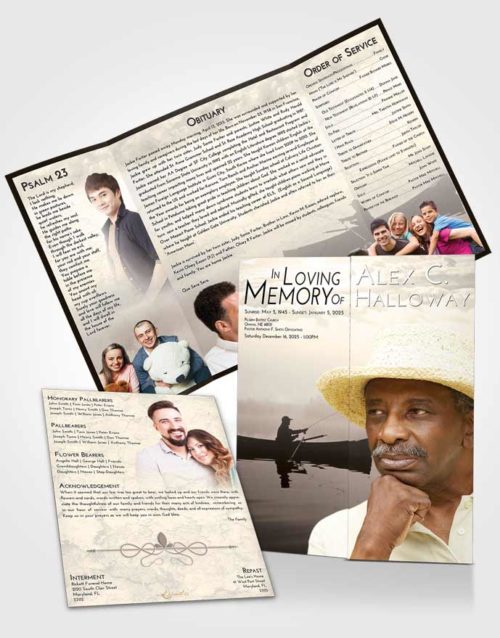 Obituary Funeral Template Gatefold Memorial Brochure Tranquil Fish in the Water