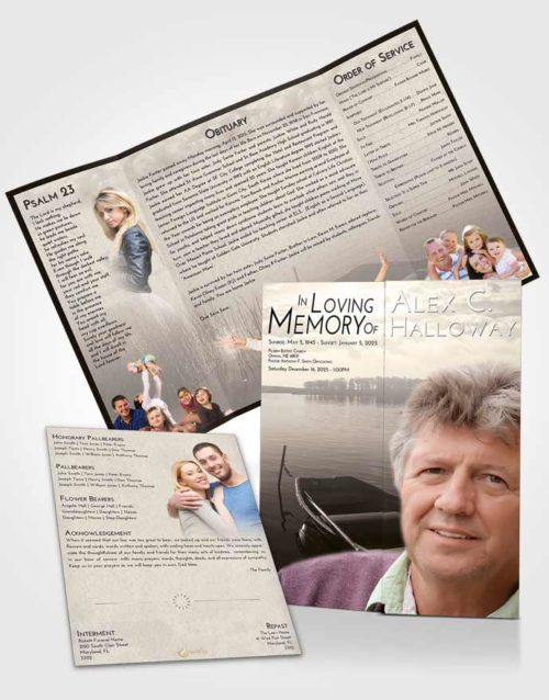 Obituary Funeral Template Gatefold Memorial Brochure Tranquil Fishing Boat