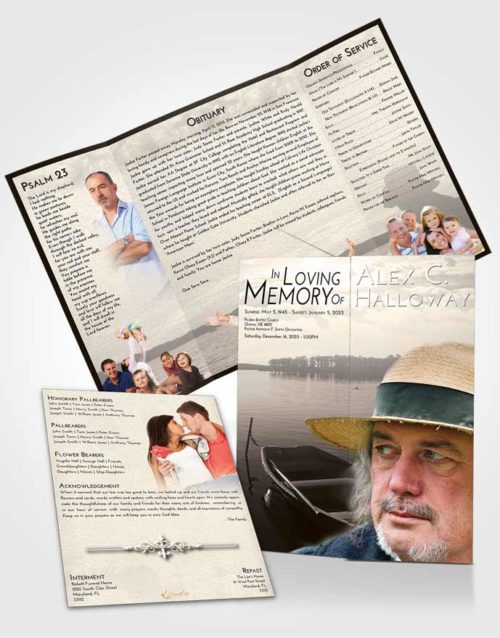 Obituary Funeral Template Gatefold Memorial Brochure Tranquil Fishing Desire