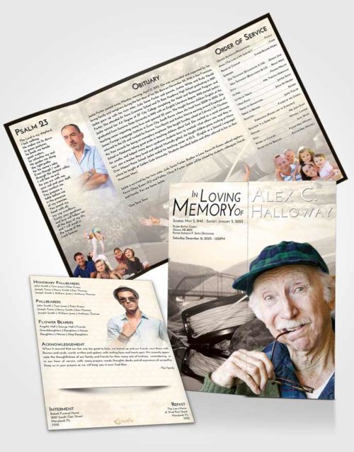 Obituary Funeral Template Gatefold Memorial Brochure Tranquil Fishing Dreams