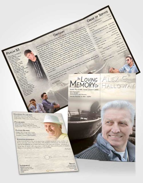 Obituary Funeral Template Gatefold Memorial Brochure Tranquil Fishing Life