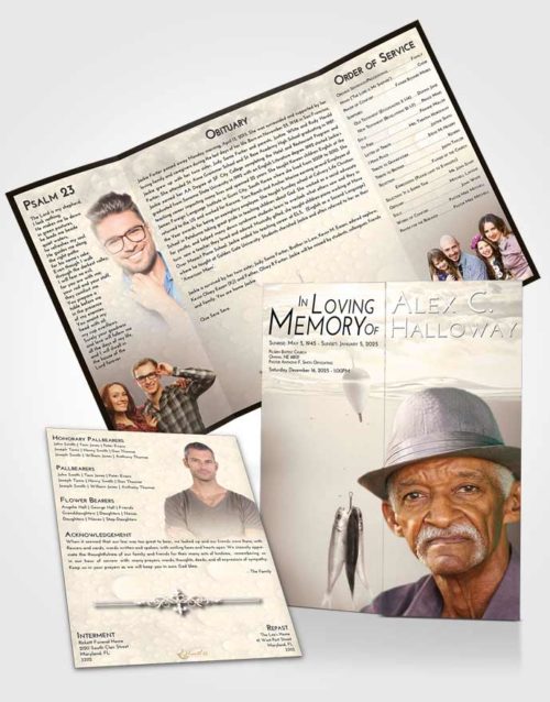 Obituary Funeral Template Gatefold Memorial Brochure Tranquil Fishing in the Sea