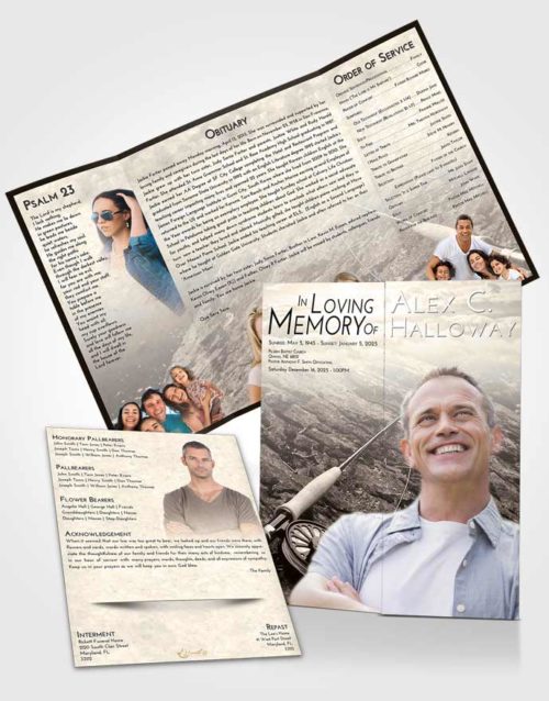 Obituary Funeral Template Gatefold Memorial Brochure Tranquil Fishing on the Rocks