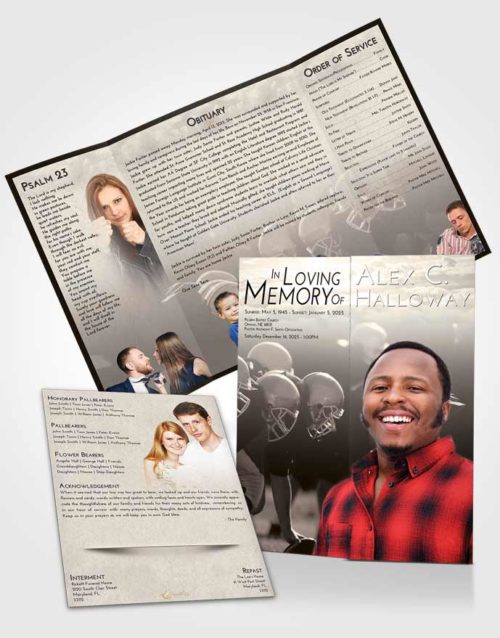 Obituary Funeral Template Gatefold Memorial Brochure Tranquil Football Day