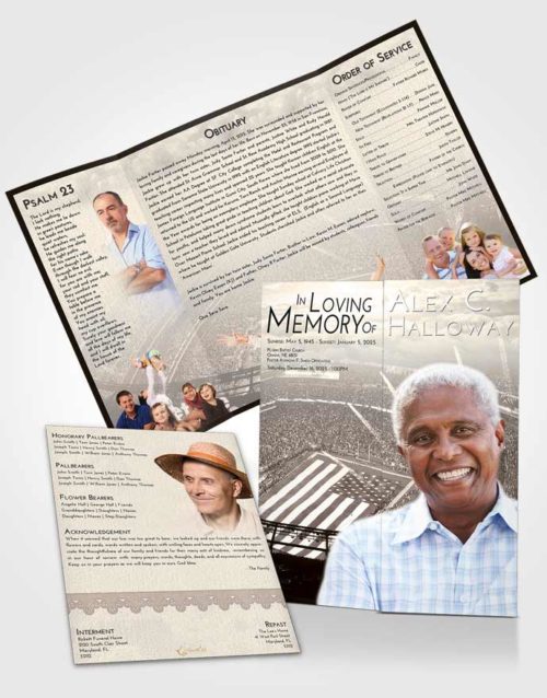 Obituary Funeral Template Gatefold Memorial Brochure Tranquil Football Stadium