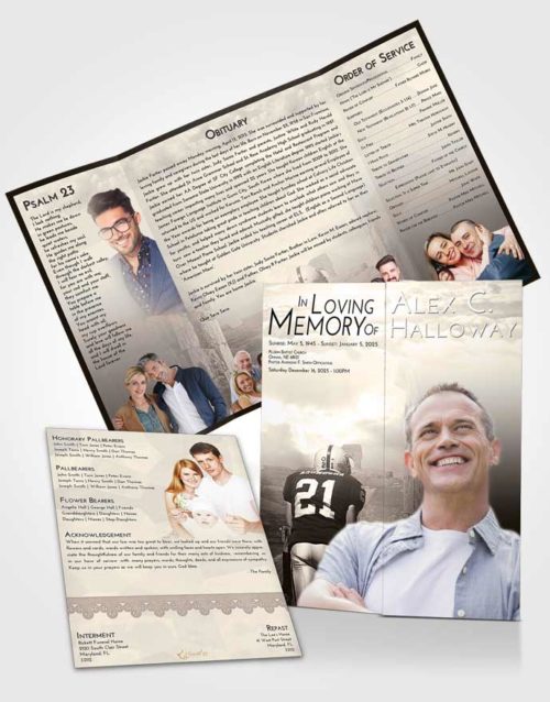 Obituary Funeral Template Gatefold Memorial Brochure Tranquil Football Victory