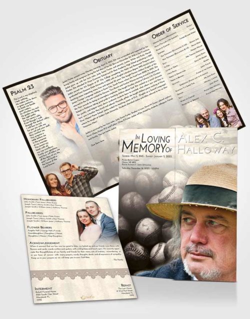 Obituary Funeral Template Gatefold Memorial Brochure Tranquil Foul Ball