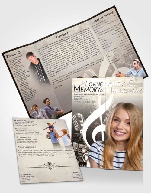 Obituary Funeral Template Gatefold Memorial Brochure Tranquil G Clef