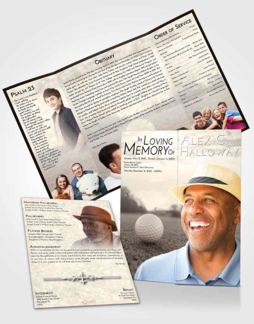 Obituary Funeral Template Gatefold Memorial Brochure Tranquil Golfing Honor