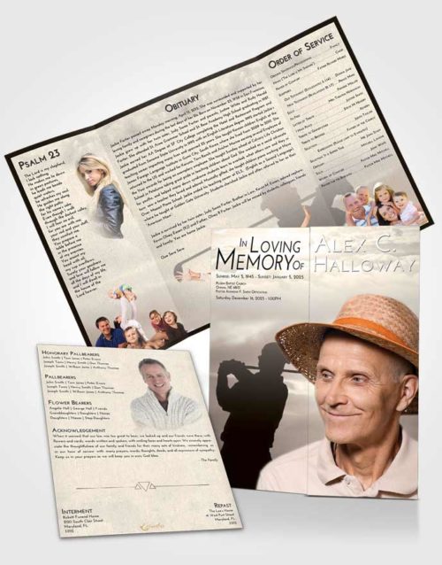 Obituary Funeral Template Gatefold Memorial Brochure Tranquil Golfing Peace