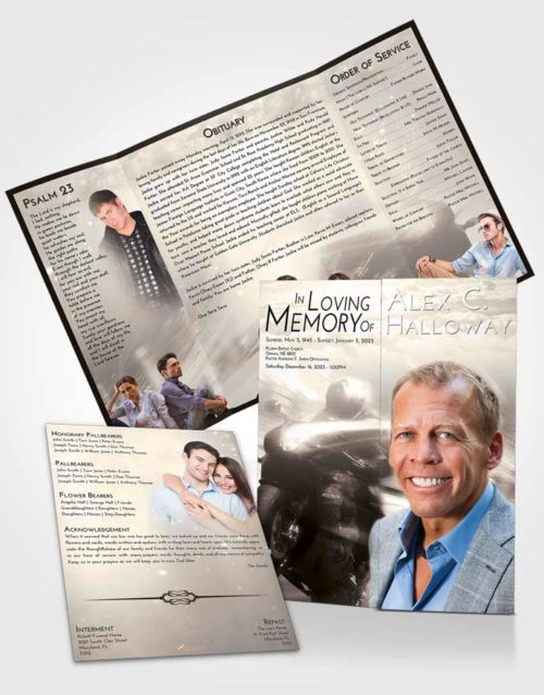 Obituary Funeral Template Gatefold Memorial Brochure Tranquil Motorcycle Speed