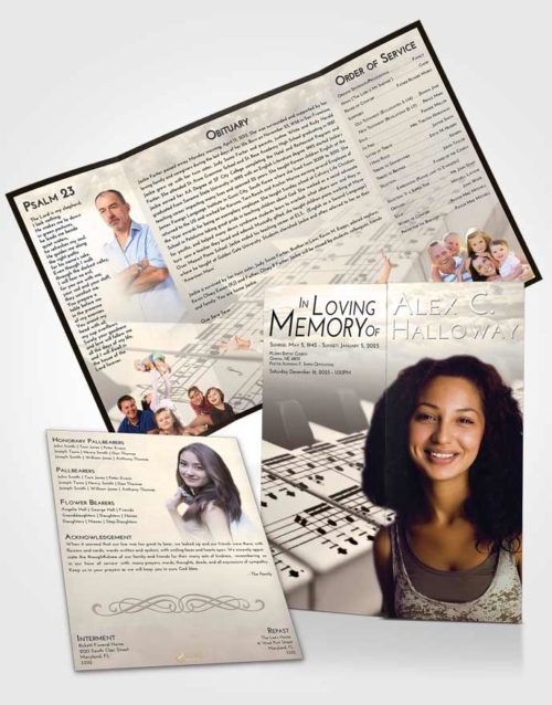 Obituary Funeral Template Gatefold Memorial Brochure Tranquil Piano Desire