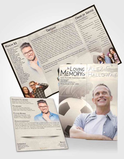 Obituary Funeral Template Gatefold Memorial Brochure Tranquil Soccer Cleats