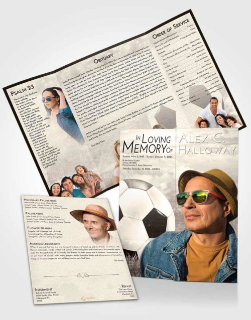 Obituary Funeral Template Gatefold Memorial Brochure Tranquil Soccer Dreams