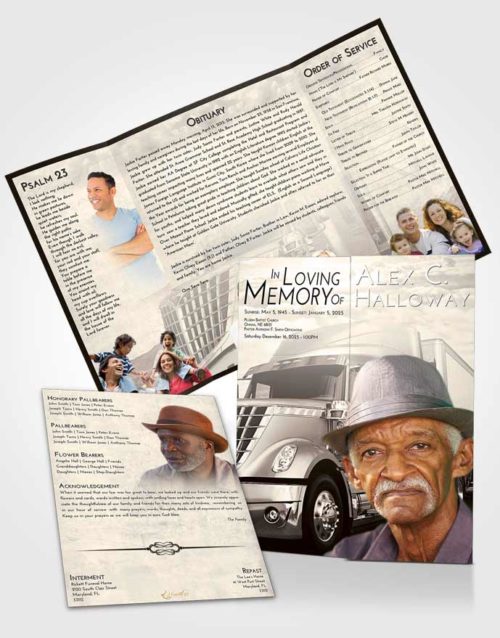 Obituary Funeral Template Gatefold Memorial Brochure Tranquil Trucker Hours