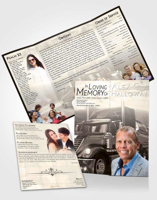 Obituary Funeral Template Gatefold Memorial Brochure Tranquil Trucker Life
