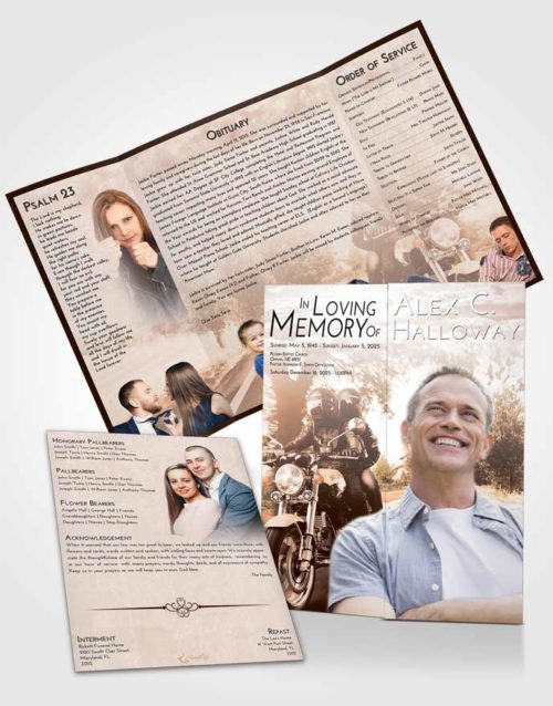 Obituary Funeral Template Gatefold Memorial Brochure Vintage Love Motorcycle Days