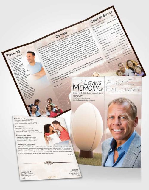 Obituary Funeral Template Gatefold Memorial Brochure Vintage Love Rugby Honor
