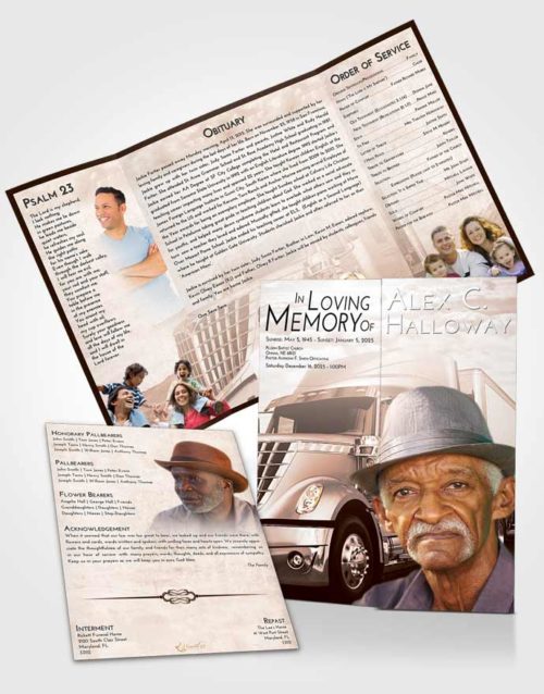 Obituary Funeral Template Gatefold Memorial Brochure Vintage Love Trucker Hours