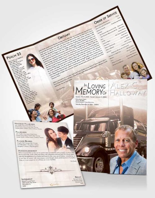 Obituary Funeral Template Gatefold Memorial Brochure Vintage Love Trucker Life