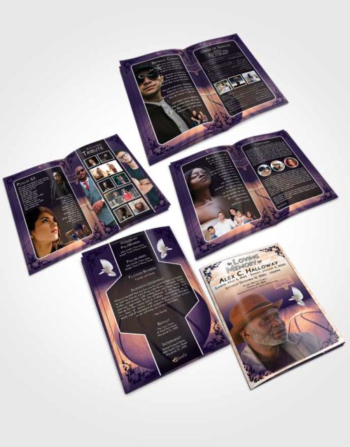 Booklet Memorial Folder Lavender Sunset Basketball Dreams