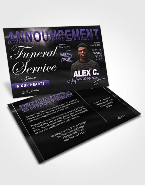 Funeral Announcement Card Template The Final Issue In Purple