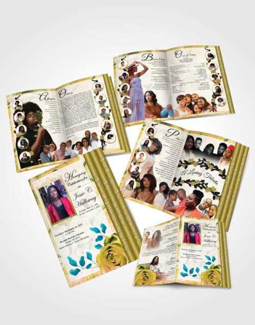 4 Page Grad Obituary Template Brochure Cool Sunny Bloom